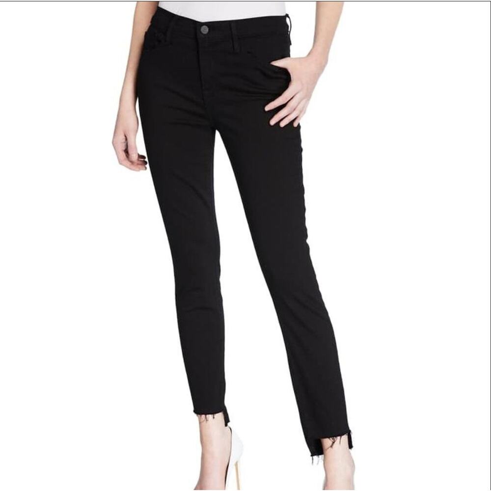 Frame Le Skinny Dr Jeanne Crop Distressed Black Denim Jeans Frayed Hem Sz 26